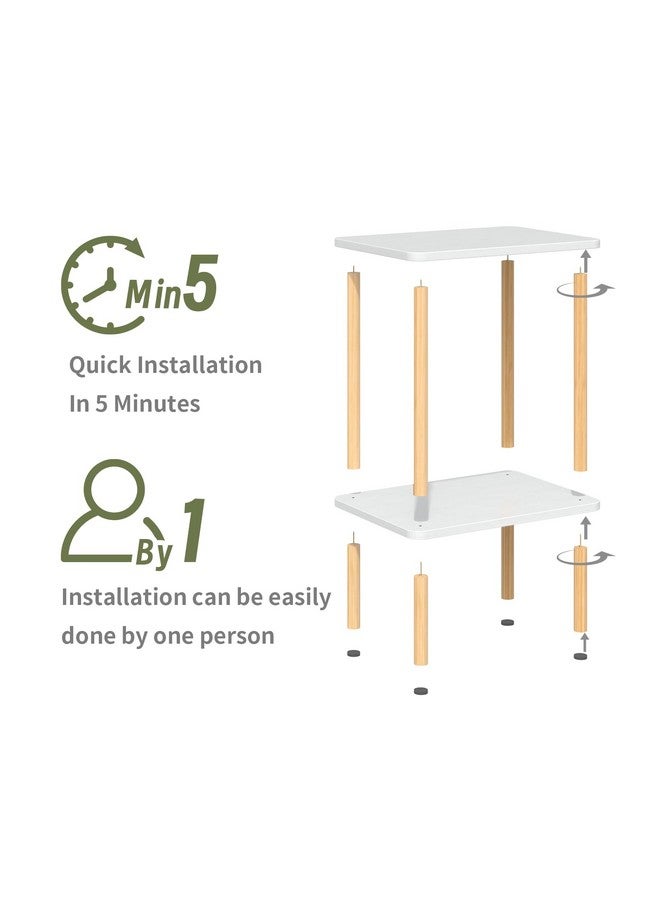 Apicizon 2 Tier End Table, Boho Side Table with Storage Shelf, Nightstand Bedside Table for Small Spaces, Bedroom, Living Room, Entryway, Farmhouse, Easy Assembly, White+Natural - Image 3
