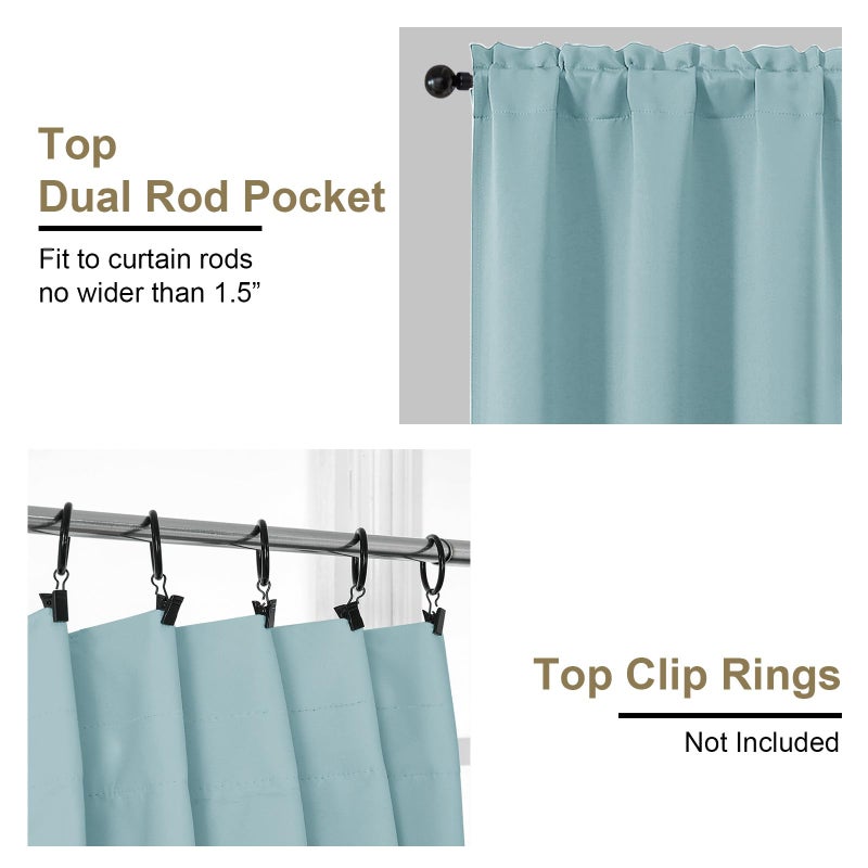 OVZME Aqua Blackout Curtains for Bedroom 63 Inch Length 2 Panels, Protect Privacy Thermal Insulated Solid Curtains for Bedroom, Dual Rod Pocket Window Treatment Blackout Drapes, 2x40Wx63L Inches - Image 4