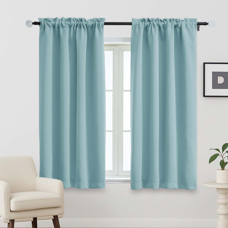 OVZME Aqua Blackout Curtains for Bedroom 63 Inch Length 2 Panels, Protect Privacy Thermal Insulated Solid Curtains for Bedroom, Dual Rod Pocket Window Treatment Blackout Drapes, 2x40Wx63L Inches - Image 1