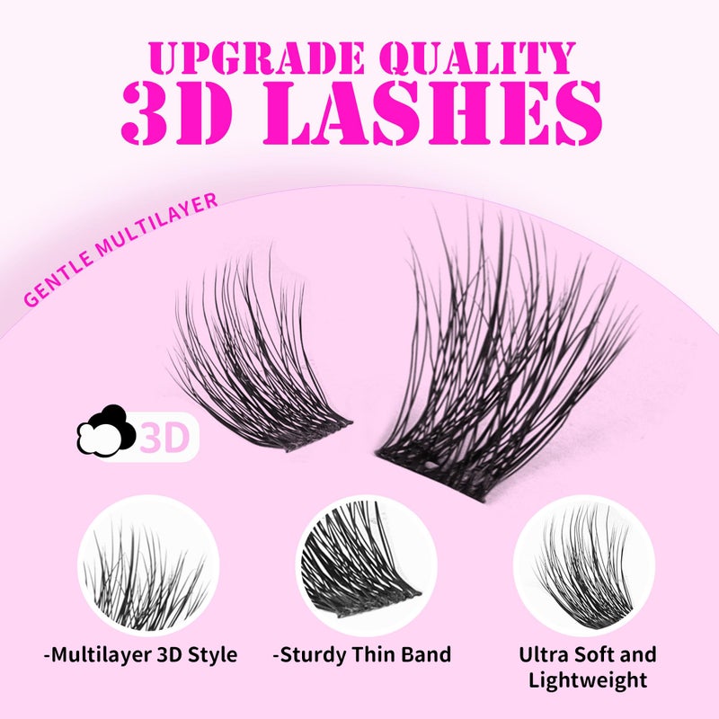 GAQQI Lash Clusters, Cluster Eyelash Extensions 120 Cluster Lashes, Volume Eyelash Clusters 10-14mm, Multilayered 3D Individual Lashes, Soft and Thin Band (3D-GQ01) - Image 2