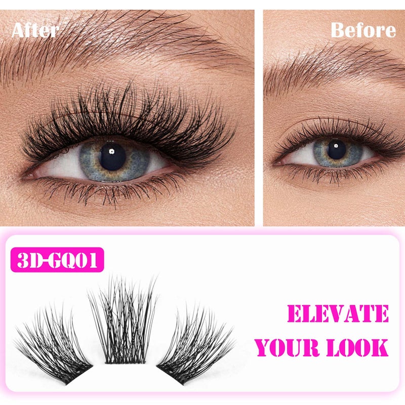 GAQQI Lash Clusters, Cluster Eyelash Extensions 120 Cluster Lashes, Volume Eyelash Clusters 10-14mm, Multilayered 3D Individual Lashes, Soft and Thin Band (3D-GQ01) - Image 3