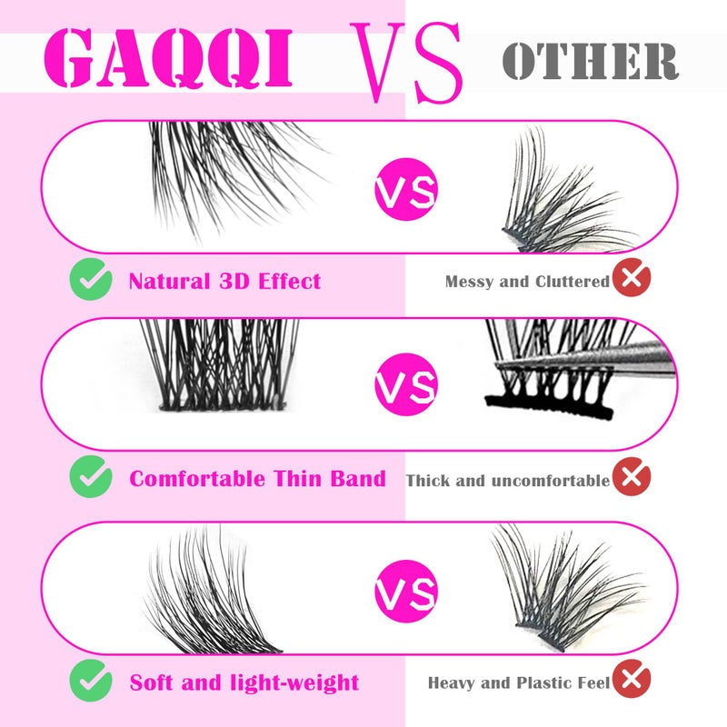 GAQQI Lash Clusters, Cluster Eyelash Extensions 120 Cluster Lashes, Volume Eyelash Clusters 10-14mm, Multilayered 3D Individual Lashes, Soft and Thin Band (3D-GQ01) - Image 5