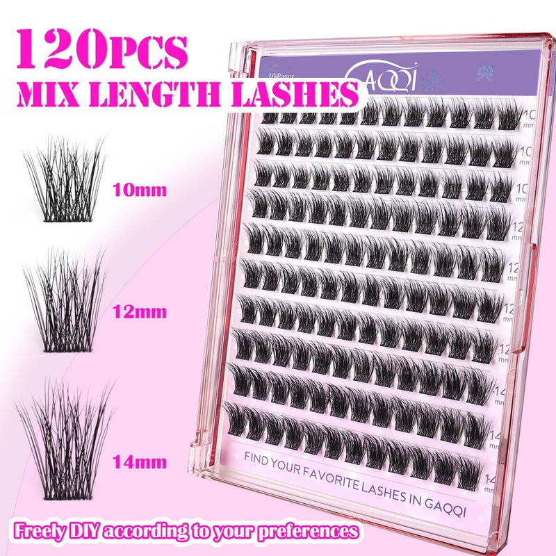 GAQQI Lash Clusters, Cluster Eyelash Extensions 120 Cluster Lashes, Volume Eyelash Clusters 10-14mm, Multilayered 3D Individual Lashes, Soft and Thin Band (3D-GQ01) - Image 4
