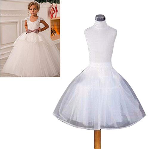 Kumeng Girl’s Hoopless Petticoat Crinoline with 3 Layers, Wedding Flower Girl Slip Underskirt for Kids (White) - Image 2