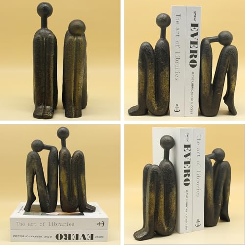 Lukitas Thinker Decorative Bookends, Non-Slip Book Holder, Book Ends for Shelves Living Room Office Home Decor, Resin, 1Pair/2Piece 9'' - Image 3