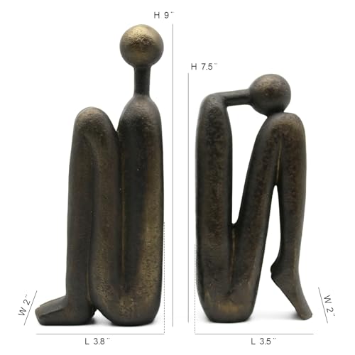 Lukitas Thinker Decorative Bookends, Non-Slip Book Holder, Book Ends for Shelves Living Room Office Home Decor, Resin, 1Pair/2Piece 9'' - Image 4