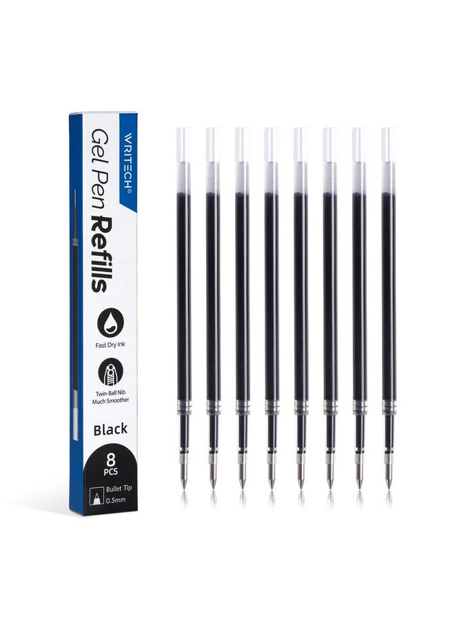 WRITECH Liquid Gel Pen Refills: Fine Point 0.5Mm Black Ink Twin-Ball Nib Refill Multi-Compatible With Retractable Click Pens Quick Dry Smooth No Smear Smudge For Writing Sketching & Taking Notes 8Ct  - Image 1