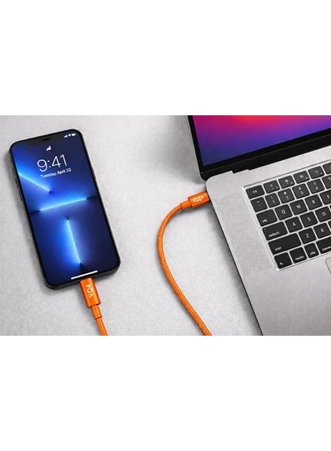 Fox 1 meter USB C to USB C cable, dual data cable for 120W fast charging, maximum power and speed for mobile (orange) - Image 1