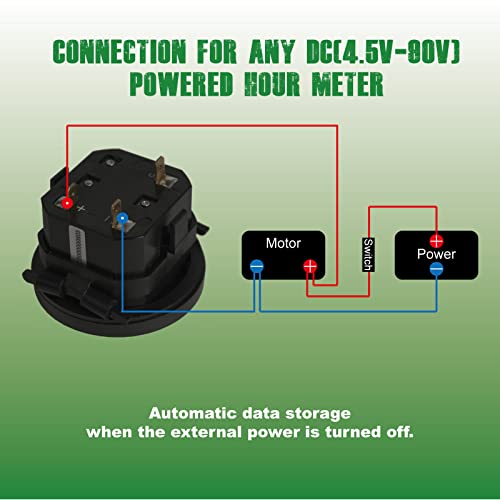 Yooreal Digital Hour Meter,DC4.5V to 90V,Resettable Total Hours,Data Storage for Lawn Mower Tractor Generator Golf cart ZTR/Riding Lawn Mower Land Trimmer UTV Brush Cutter Tractor etc (DC 4.5V 90V) - Image 4