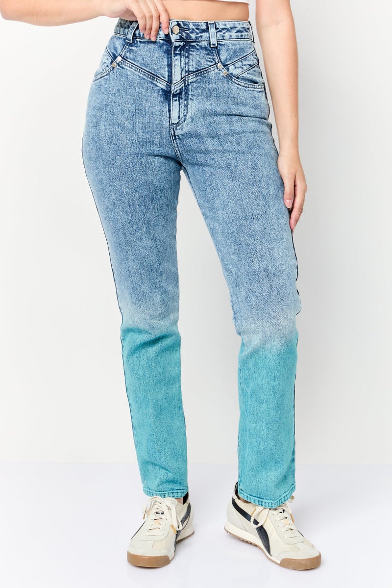 STELLA MCCARTNEY Women Regular Fit Two Tone Stretchable Jeans, Blue - Image 1
