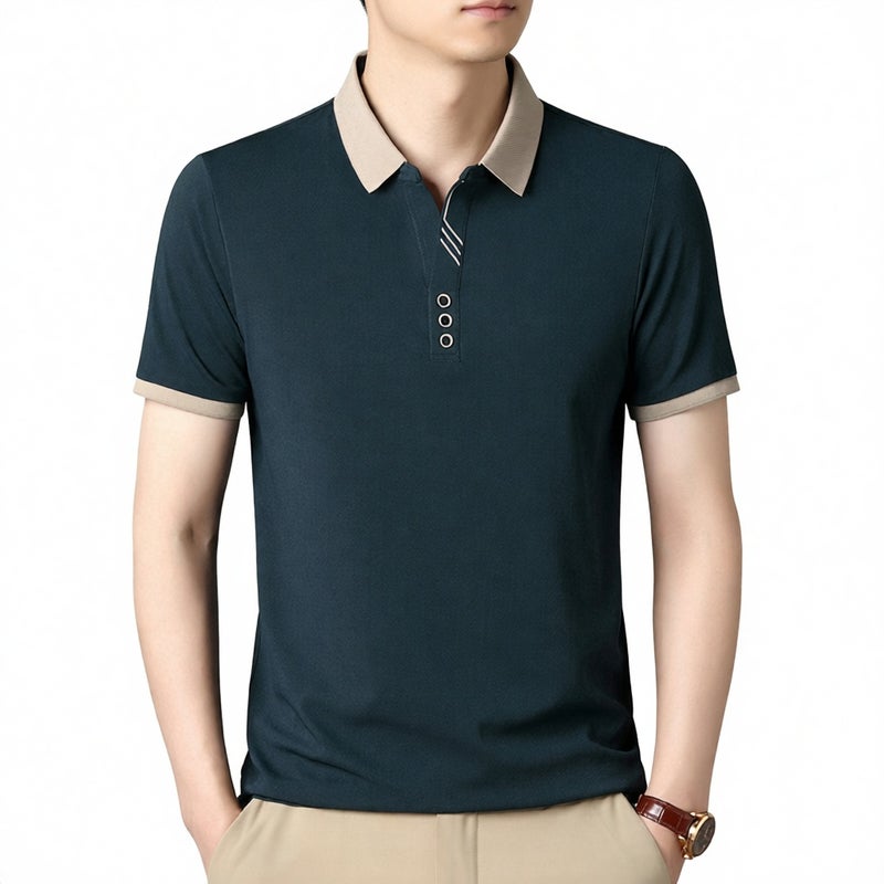 Men's Short Sleeve Polo Shirt Casual Summer Top Thin Fashion Notch Collar T-Shirt - Image 1