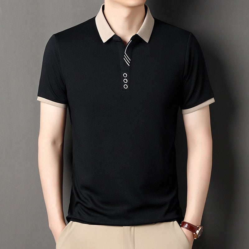 Men's Short Sleeve Polo Shirt Casual Summer Top Thin Fashion Notch Collar T-Shirt - Image 2