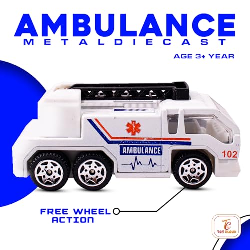 Toy Cloud Free Wheel Die-Cast Metal Ambulance Vehicle Set of 3, 1:64 Scale Model Vehicles Toys (Road Jeep, Hovercraft, and Ladder Truck) - Image 3