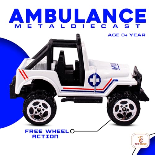 Toy Cloud Free Wheel Die-Cast Metal Ambulance Vehicle Set of 3, 1:64 Scale Model Vehicles Toys (Road Jeep, Hovercraft, and Ladder Truck) - Image 2