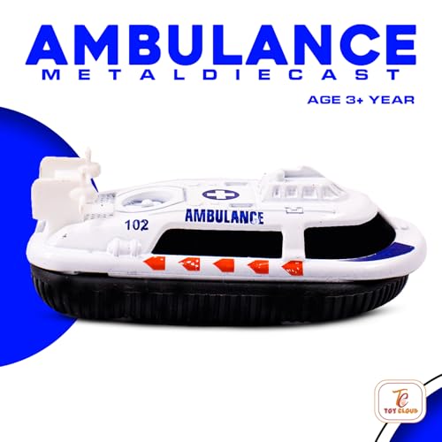 Toy Cloud Free Wheel Die-Cast Metal Ambulance Vehicle Set of 3, 1:64 Scale Model Vehicles Toys (Road Jeep, Hovercraft, and Ladder Truck) - Image 4