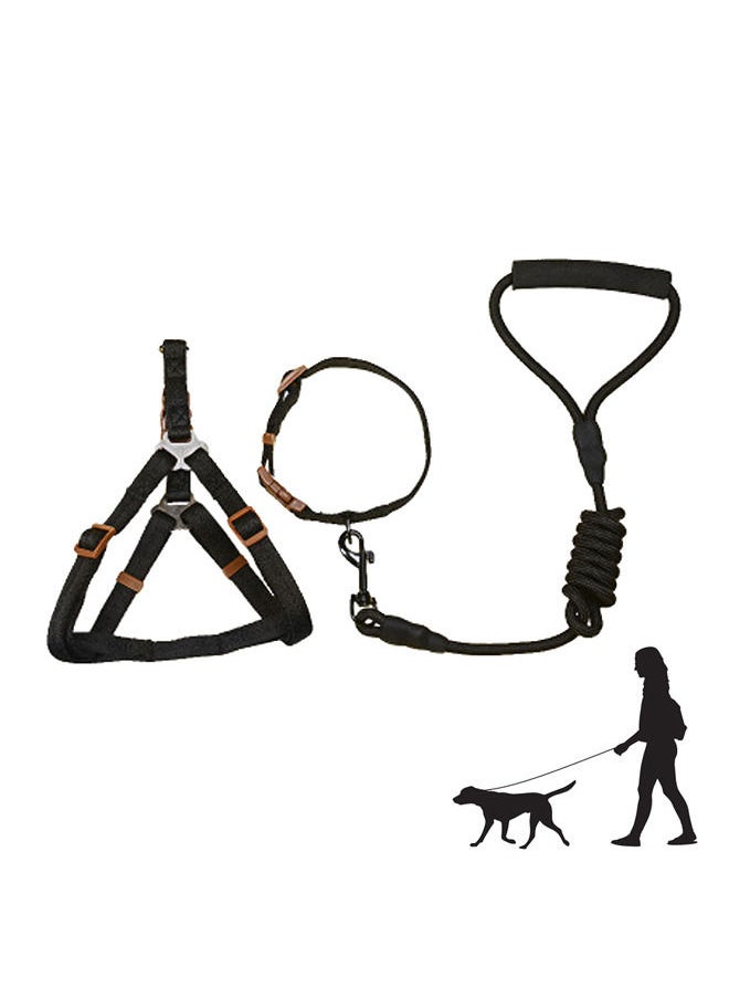 Neostyle Dog Harness,Dog Collar and Dog Leash Set,Adjustable Lightweight Pet Harness & Leash,Soft Walking Travel Petsafe Harness,Suitable for Medium and Small Cat and Dogs(Black(3-piece set))  - Image 1
