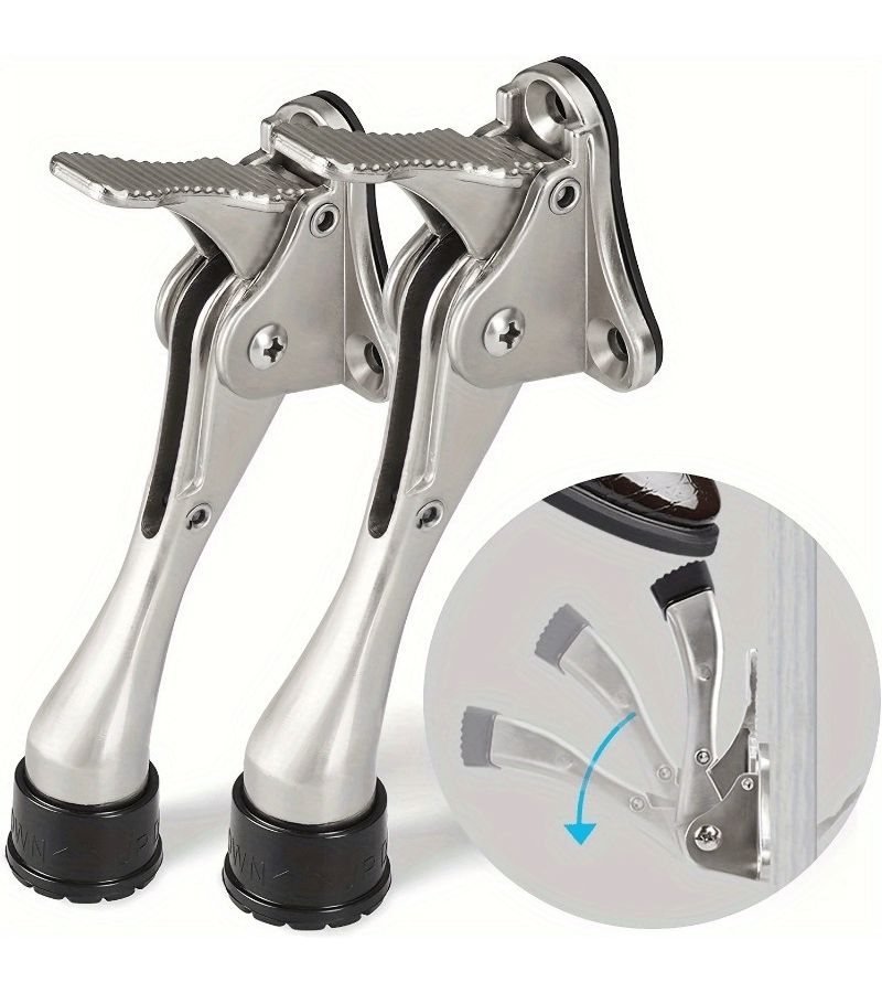 Silvery Metal One Touch Door Stop for Heavy Doors Wall Protection - Image 1