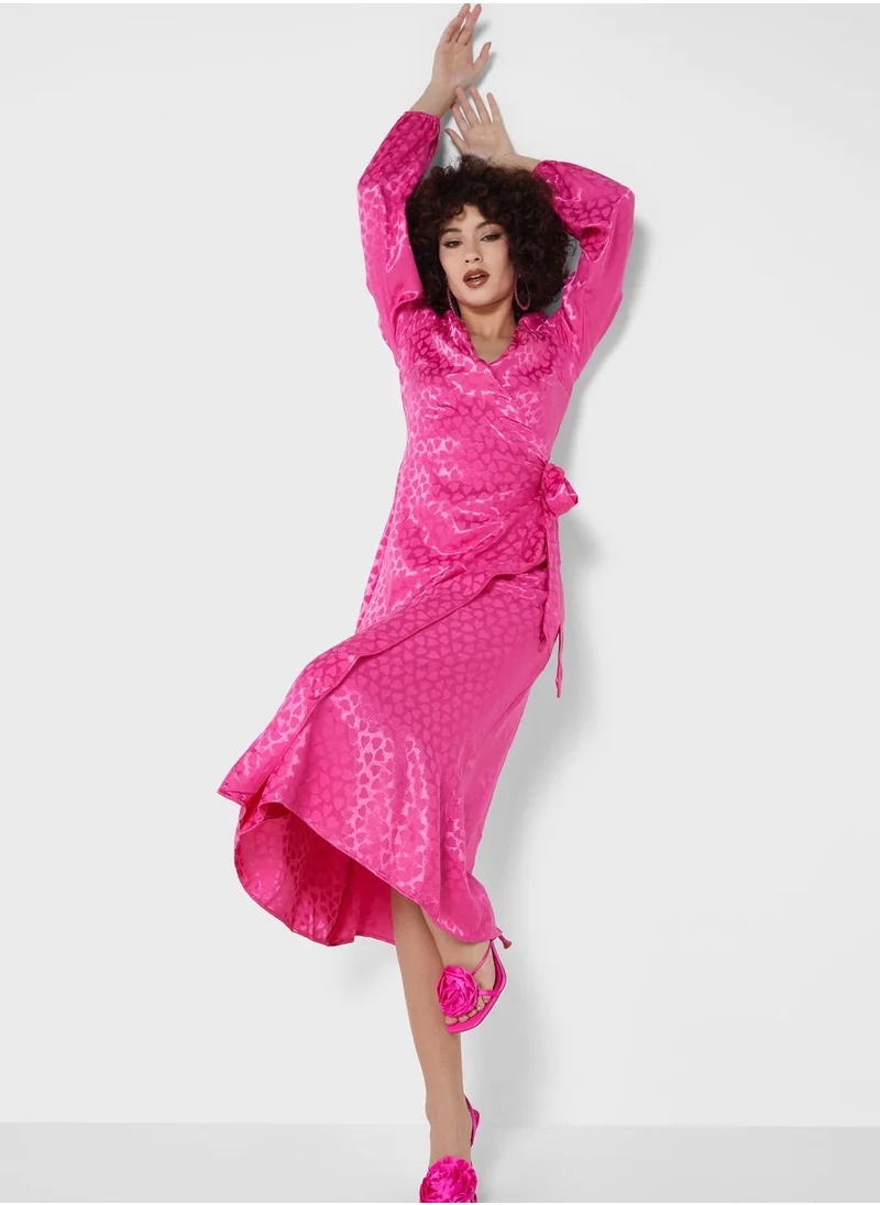 Never fully Dressed Surplice Neck Balloon Ruched Sleeve Dress