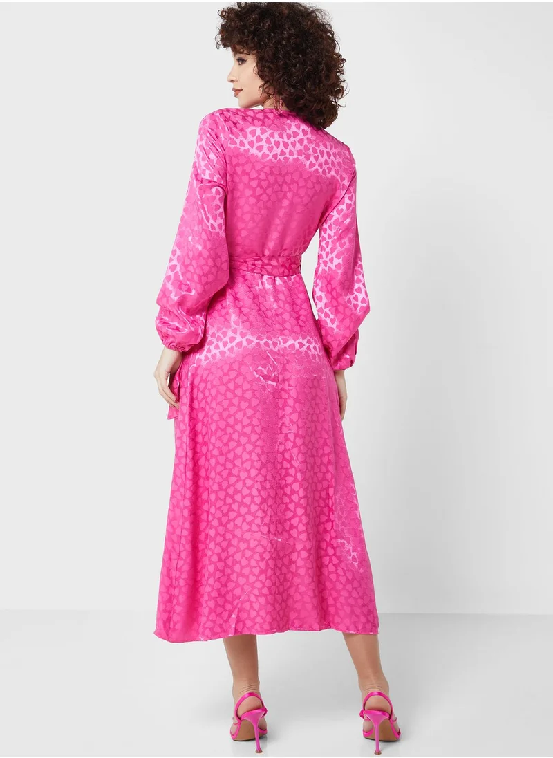 Never fully Dressed Surplice Neck Balloon Ruched Sleeve Dress