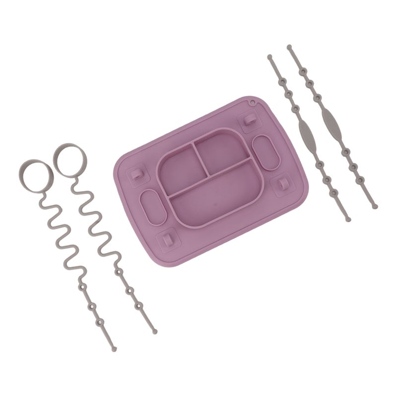 Silicone Suction Placemat with 4 Toy Tethers Dishwasher Safe Divided Plate for Babies Toddlers Kids Purple - Image 3
