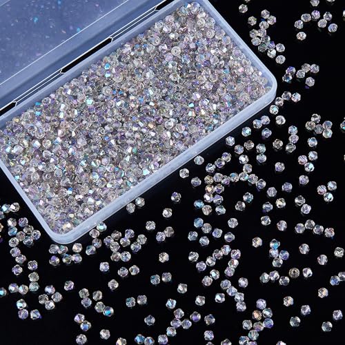 Laopottbeads 1100PCS 4mm Bicone Crystal Glass Beads for Jewelry Making, Sparkling Mini Beads for Suncatchers, DIY Bracelets & Craft Projects (AB Phantom Purple) - Image 1