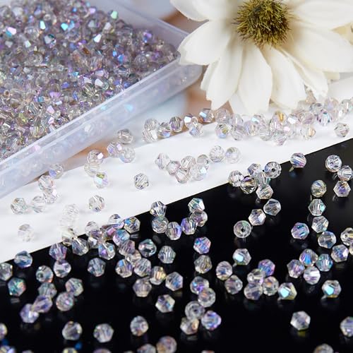Laopottbeads 1100PCS 4mm Bicone Crystal Glass Beads for Jewelry Making, Sparkling Mini Beads for Suncatchers, DIY Bracelets & Craft Projects (AB Phantom Purple) - Image 3