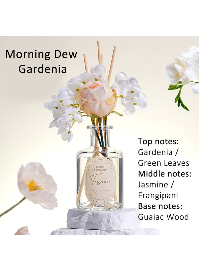 معطر جو منزلي برائحة الزهور الاصطناعية مع 4 أعواد قصب، مناسب لديكور المنزل والحمام، 200 مل (غاردينيا ندى الصباح) - Image 2
