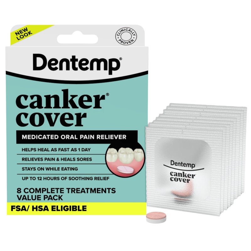 Dentemp Canker Cover Canker Sore Medicine Pain Reliever 8 Count Canker Sore Treatment to Relieve Canker Pain Mouth Sores Mouth Irritation Fast Acting Canker Sore Relief Tablets for Adults