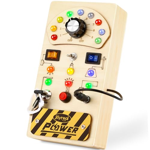 Joyreal Toddler Busy Board Wooden Montessori Busy Board Sensory Board with LED Light Switch Sensory Toys Baby Fidget Board Travel Toys for Toddler - Image 1
