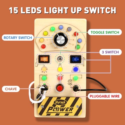 Joyreal Toddler Busy Board Wooden Montessori Busy Board Sensory Board with LED Light Switch Sensory Toys Baby Fidget Board Travel Toys for Toddler - Image 5
