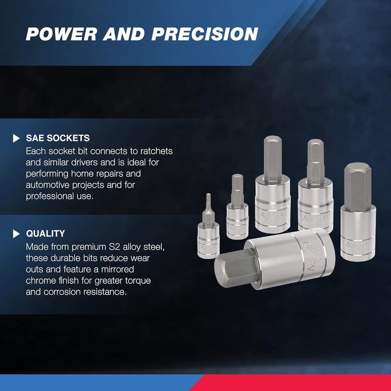 Neiko Neiko 10075A SAE Hex Bit Socket Set | 13-Piece Set | S2 Steel  - Image 2