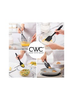 COOK WITH COLOR WITH COLOR Silicone Cooking Utensils, 5 Pc Kitchen Utensil Set, Easy to Clean Silicone Kitchen Utensils, Cooking Utensils for Nonstick Cookware, Kitchen Gadgets Set (Black with Stainless Steel)  - Image 4