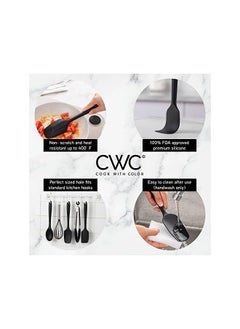 COOK WITH COLOR WITH COLOR Silicone Cooking Utensils, 5 Pc Kitchen Utensil Set, Easy to Clean Silicone Kitchen Utensils, Cooking Utensils for Nonstick Cookware, Kitchen Gadgets Set (Black with Stainless Steel)  - Image 2