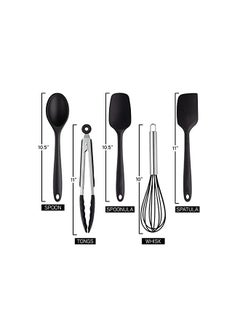 COOK WITH COLOR WITH COLOR Silicone Cooking Utensils, 5 Pc Kitchen Utensil Set, Easy to Clean Silicone Kitchen Utensils, Cooking Utensils for Nonstick Cookware, Kitchen Gadgets Set (Black with Stainless Steel)  - Image 3