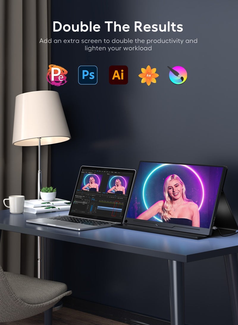 UPERFECT 18.5 Inch Portable Monitor 120 Hz 1920 × 1080 FHD IPS USB C & Mini HDMI Port Ultra Thin Second Screen for Laptop/Phone/Game Console, VESA Mountable - Image 3