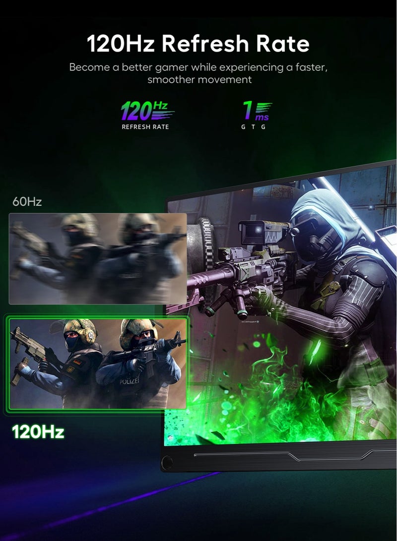 UPERFECT 18.5 Inch Portable Monitor 120 Hz 1920 × 1080 FHD IPS USB C & Mini HDMI Port Ultra Thin Second Screen for Laptop/Phone/Game Console, VESA Mountable - Image 5