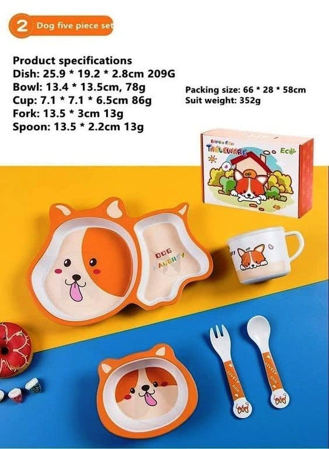 PANSHUB Dog Bamboo Dish Set Eco Friendly Bamboo Fiber Dinner Set, 5 Pcs Tableware Crockery Set for Weaning Toddler & Self Feeding Baby Utensil Set for Baby Kids (Dog Bamboo Fiber Dinner Set) - Image 2
