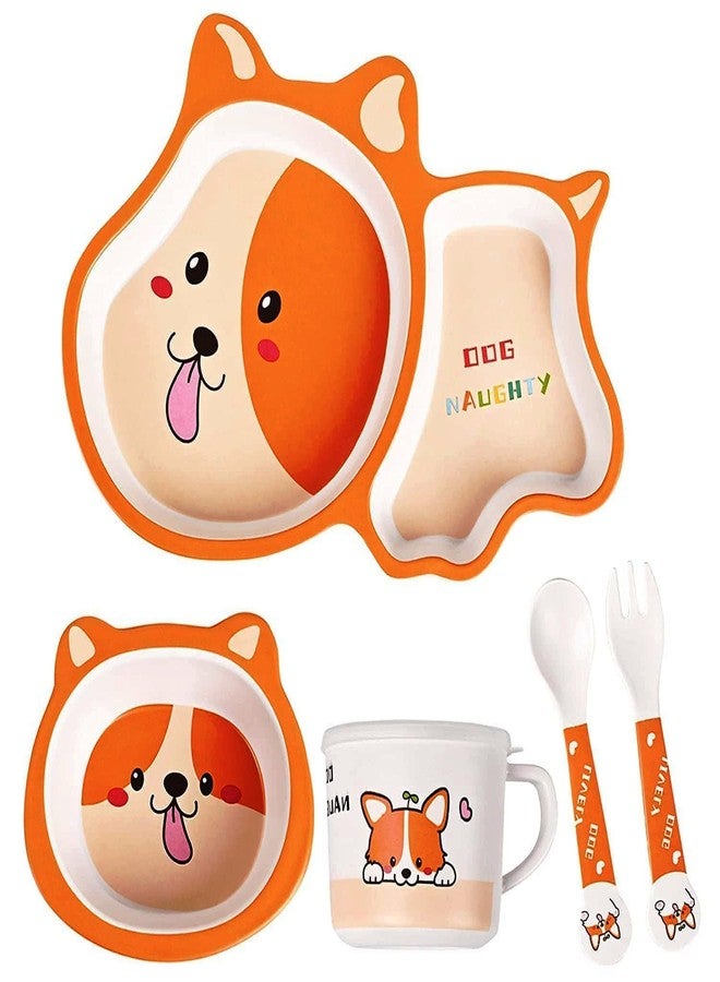 PANSHUB Dog Bamboo Dish Set Eco Friendly Bamboo Fiber Dinner Set, 5 Pcs Tableware Crockery Set for Weaning Toddler & Self Feeding Baby Utensil Set for Baby Kids (Dog Bamboo Fiber Dinner Set) - Image 4