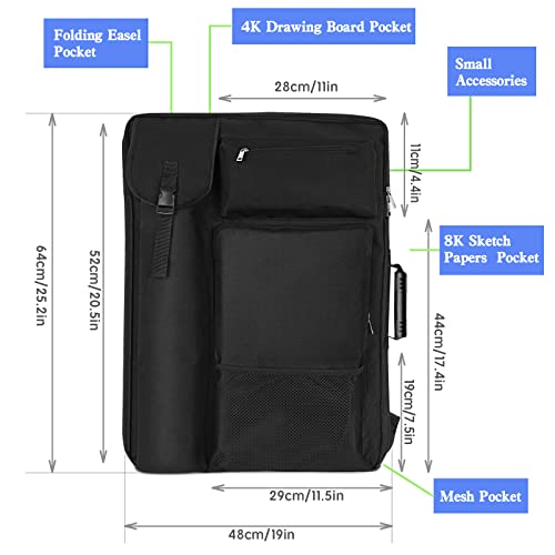TreochtFUN Art Portfolio Case 19 x 25,Drawing Portfolio Case With Backpack for Artist,Portfolio Folder for Artwork Sketch Canvas Board(Black) - Image 3