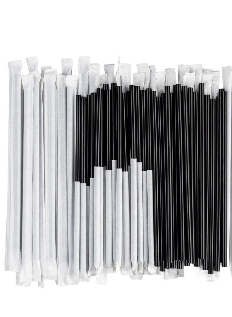 لافيش ١٠٠ ماصة شرب بلاستيكية سوداء طويلة للاستخدام مرة واحدة، ٢٤ سم | ماصات مغلفة بشكل فردي | طويلة جدًا للعصائر والحليب والعصائر المخفوقة والحفلات | صحية ومريحة للاستخدام اليومي - Image 1