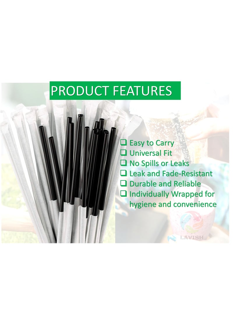 لافيش ١٠٠ ماصة شرب بلاستيكية سوداء طويلة للاستخدام مرة واحدة، ٢٤ سم | ماصات مغلفة بشكل فردي | طويلة جدًا للعصائر والحليب والعصائر المخفوقة والحفلات | صحية ومريحة للاستخدام اليومي - Image 3