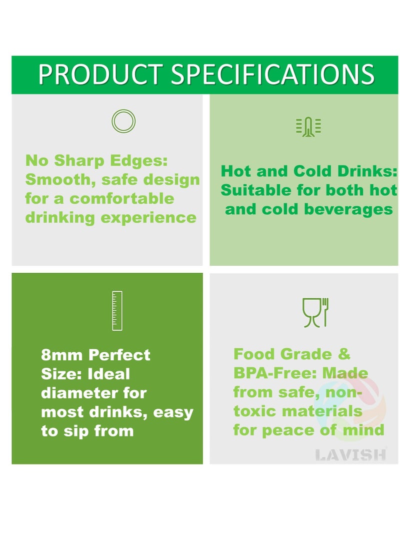 لافيش ١٠٠ ماصة شرب بلاستيكية سوداء طويلة للاستخدام مرة واحدة، ٢٤ سم | ماصات مغلفة بشكل فردي | طويلة جدًا للعصائر والحليب والعصائر المخفوقة والحفلات | صحية ومريحة للاستخدام اليومي - Image 5