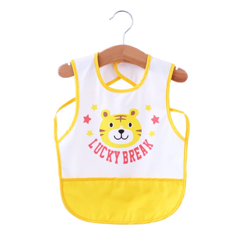 Childrens Costume Bib Baby Dinner Meal Bag Parents Kiss New Cartoon Printed Baby Retro-Dressing Yellow 