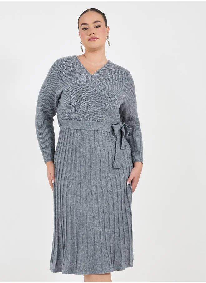 Styli Plus Size Textured Knit Sweater Midi Dress