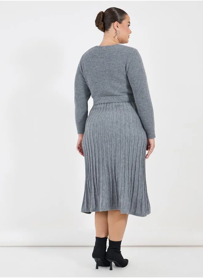 Styli Plus Size Textured Knit Sweater Midi Dress