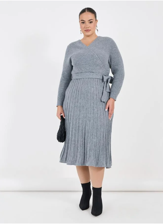 Styli Plus Size Textured Knit Sweater Midi Dress