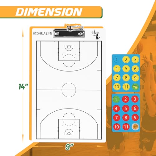 HIGHRAZON Magnetic Basketball Coaches Clipboard, White Double-Sided Dry Erase Coach Board, Tactics Whiteboard with Color Magnetic Sticker and 2 Marker for Coaches Gift - Image 2