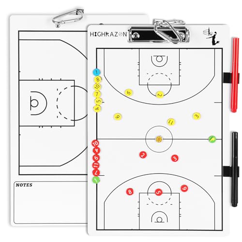 HIGHRAZON Magnetic Basketball Coaches Clipboard, White Double-Sided Dry Erase Coach Board, Tactics Whiteboard with Color Magnetic Sticker and 2 Marker for Coaches Gift - Image 1