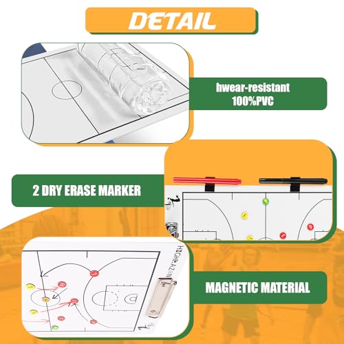 HIGHRAZON Magnetic Basketball Coaches Clipboard, White Double-Sided Dry Erase Coach Board, Tactics Whiteboard with Color Magnetic Sticker and 2 Marker for Coaches Gift - Image 3