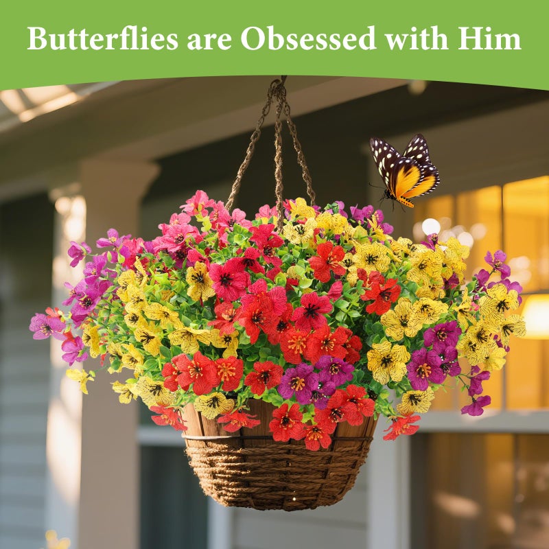 SAEUYVB Artificial Flowers for Outdoors,16 Bundles Fake Flowers with Violets & Eucalyptus Leaves in 4 Vibrant Colors,UV Resistant Artificial Outdoor Flowers for Garden Porch Patio Decor - Image 5